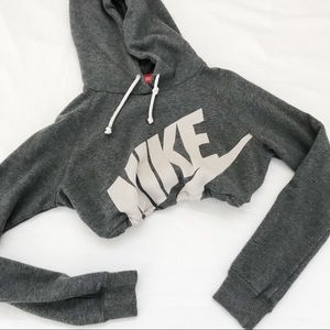 Gray Nike drawstring crop hoodie